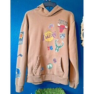 Hollister All NBA Team Logo Sweatshirt Hoodie Size Medium Brown
